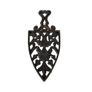 Antique Cast Iron Trivet With Ornate Leaf & Scroll Design